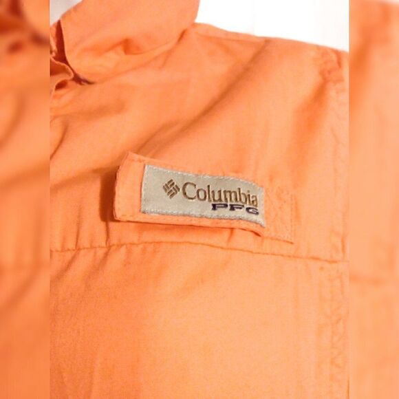 Columbia Button Down Short Sleeve Collar  Zipper Pocket Orange  Shirt L - Picture 6 of 12